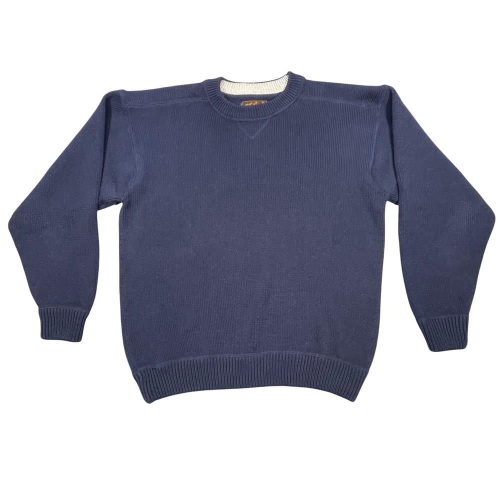 VTG Eddie Bauer Navy Blue Cotton Knit Crewneck Sweater Mens Medium